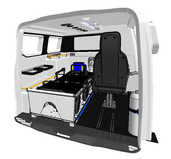 Aménagement First ambulance gruau interieur first ford transit